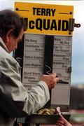27 December 2001; A bookmaker on Day Two of the Leopardstown Christmas Festival at Leopardstown Racecourse in Dublin. Photo by Brian Lawless/Sportsfile