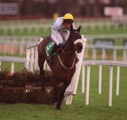 27 December 2001; Native Estates, with Ian Power up, jumps the last during the paddypower.com Handicap Hurdle on Day Two of the Leopardstown Christmas Festival at Leopardstown Racecourse in Dublin. Photo by Damien Eagers/Sportsfile