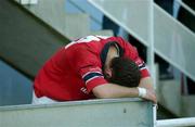 12 January 2002; Dominic Crotty of Munster looks dejected following the Heineken Cup Pool 4 Round 6 match between Castres and Munster at Stade Pierre-Antoine in Castres, France. Photo by Brendan Moran/Sportsfile