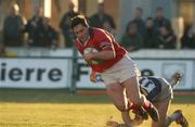 12 January 2002; David Wallace of Munster goes over for his try despite the tackle of Shaun Longstaff of Castres during the Heineken Cup Pool 4 Round 6 match between Castres and Munster at Stade Pierre-Antoine in Castres, France. Photo by Matt Browne/Sportsfile