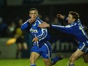 12 January 2002; Kevin McHugh of Finn Harps celebrates with team-mate Shane Bradley, right, after scoring his side's second and winning goal during the FAI Carlsberg Cup Third Round match between Finn Harps and Shelbourne at Finn Park in Ballybofey, Donegal. Photo by David Maher/Sportsfile