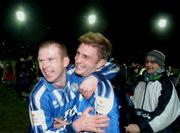 12 January 2002; Paddy McGrenaghan, left, and Niall Cooke of Finn Harps celebrate following the FAI Carlsberg Cup Third Round match between Finn Harps and Shelbourne at Finn Park in Ballybofey, Donegal. Photo by David Maher/Sportsfile