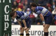 13 January 2002;  Brian O'Driscoll, left, and Shane Horgan of Leinster look dejected during the Heineken Cup Pool 6 Round 6 match between Toulouse and Leinster at the Stade Les Sept Denier in Toulouse, France. Photo by Brendan Moran/Sportsfile