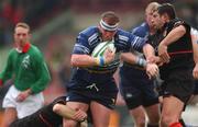 13 January 2002; Victor Costello of Leinster is tackled by Jean Bouilhou, left, and Christian Labit of Toulouse during the Heineken Cup Pool 6 Round 6 match between Toulouse and Leinster at the Stade Les Sept Denier in Toulouse, France. Photo by Matt Browne/Sportsfile