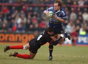 13 January 2002; Denis Hickie of Leinster is tackled by Nicolas Jeanjean of Toulouse during the Heineken Cup Pool 6 Round 6 match between Toulouse and Leinster at the Stade Les Sept Denier in Toulouse, France. Photo by Matt Browne/Sportsfile