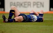 13 January 2002; Brian O'Meara of Leinster lies injured after receiving ligament damage to his knee during the Heineken Cup Pool 6 Round 6 match between Toulouse and Leinster at the Stade Les Sept Denier in Toulouse, France. Photo by Matt Browne/Sportsfile