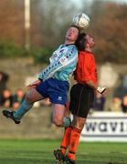 13 January 2002; Eamon Doherty of Derry City in action against Gordon Johnson of St Kevin's Boys during the FAI Carlsberg Cup Third Round match between St Kevin's Boys and Derry City in Whitehall, Dublin. Photo by Ray Lohan/Sportsfile