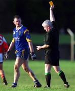 13 January 2002; Shane O'Neill of Wicklow is shown his second yellow card by referee Jimmy Smith and is subsequently sent off during the O'Byrne Cup Semi-Final match between Louth and Wicklow at O'Raghallaighs GAA Club in Drogheda, Louth. Photo by Ray McManus/Sportsfile