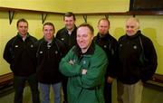 15 January 2002; The new Ireland rugby team management, from left, National Fitness Advisor Michael McGurn, Defensve coach Mike Ford, Forwards coach Niall O'Donovan, head coach Eddie O'Sullivan, Assistant coach Declan Kidney, and team manager Brian O'Brien during a Ireland Rugby squad training session and press conference at Thomond Park in Limerick. Photo by Brendan Moran/Sportsfile