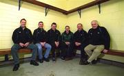15 January 2002; The new Ireland rugby team management, from left, National Fitness Advisor Michael McGurn, Defensve coach Mike Ford, Forwards coach Niall O'Donovan, head coach Eddie O'Sullivan, Assistant coach Declan Kidney and team manager Brian O'Brien following a Ireland Rugby squad training session and press conference at Thomond Park in Limerick. Photo by Brendan Moran/Sportsfile