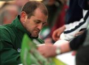 15 January 2002; Peter Clohessy signs autographs for fans during a Ireland Rugby squad training session and press conference at Thomond Park in Limerick. Photo by Brendan Moran/Sportsfile