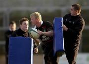 15 January 2002; Irish players, from left, Brian O'Driscoll, Leo Cullen and Alan Quinlan during a Ireland Rugby squad training session and press conference at Thomond Park in Limerick. Photo by Matt Browne/Sportsfile