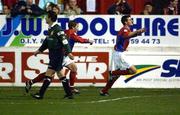 18 January 2002; Jim Crawford of Shelbourne, right, celebrates after scoring his side's second goal during the eircom League Premier Division match between Shelbourne and St Patrick's Athletic at Tolka Park in Dublin. Photo by Damien Eagers/Sportsfile