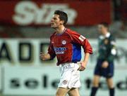 18 January 2002; Jim Crawford of Shelbourne celebrates after scoring his side's second goal during the eircom League Premier Division match between Shelbourne and St Patrick's Athletic at Tolka Park in Dublin. Photo by Damien Eagers/Sportsfile