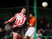 20 January 2002; Padraig Moran of Derry City in action against Declan O'Hara of St Kevin's Boys during the FAI Carlsberg Cup Third Round Replay match between Derry City and St Kevin's Boys at The Brandywell in Derry. Photo by David Maher/Sportsfile