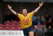 20 January 2002; Glen Crowe of Bohemians celebrates after scoring a goal during the eircom League Premier Division match between Cork City and Bohemians at Turners Cross in Cork. Photo by Matt Browne/Sportsfile