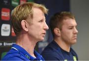 8 December 2016; Leinster head coach Leo Cullen and Sean O'Brien during a press conference at Leinster Rugby HQ in UCD, Belfield, Dublin. Photo by Cody Glenn/Sportsfile