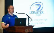 8 December 2016; Ahead of the back to back Champions Cup games against Northampton Saints and the Christmas Guinness PRO12 fixtures, the Leinster Rugby coaching team of Leo Cullen, Stuart Lancaster, Girvan Dempsey and John Fogarty met Season Ticket Holders at an event in the RDS Arena as a thank you for their continued support of the team. Pictured is Leinster head of communications Marcus Ó Buachalla. RDS, Ballsbridge, Dublin. Photo by Piaras Ó Mídheach/Sportsfile