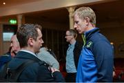 8 December 2016; Ahead of the back to back Champions Cup games against Northampton Saints and the Christmas Guinness PRO12 fixtures, the Leinster Rugby coaching team of Leo Cullen, Stuart Lancaster, Girvan Dempsey and John Fogarty met Season Ticket Holders at an event in the RDS Arena as a thank you for their continued support of the team. Pictured is Leinster head coach Leo Cullen meeting with a Leinster Season Ticket Holder. RDS, Ballsbridge, Dublin. Photo by Piaras Ó Mídheach/Sportsfile