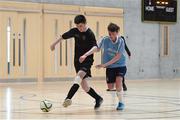 8 December 2016; Sean Cummins of St. Francis College, Rochestown, Cork City in action against Canice Mulligan of Summerhill College, Co. Sligo during the Post Primary Schools National Futsal Finals match between St. Francis College, Rochestown, Cork City and Summerhill College, Co. Sligo at Waterford IT Sports Arena in Waterford. Photo by Matt Browne/Sportsfile