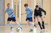 8 December 2016; Sean McAteer of Summerhill College, Co. Sligo in action against Barry McCarthy of St. Francis College, Rochestown, Cork City during the Post Primary Schools National Futsal Finals match between St. Francis College, Rochestown, Cork City and Summerhill College, Co. Sligo at Waterford IT Sports Arena in Waterford. Photo by Matt Browne/Sportsfile