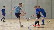 8 December 2016; Kailin Barlow of Summerhill College, Co. Sligo, in action against scores a goal against Scoil Mhuire Buncrana, Co. Donegal, during the Post Primary Schools National Futsal Finals match between Scoil Mhuire Buncrana, Co. Donegal and Summerhill College, Co. Sligo at Waterford IT Sports Arena in Waterford. Photo by Matt Browne/Sportsfile