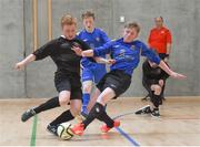 8 December 2016; Matthew Murphy of St. Francis College, Rochestown, Cork City in action against Bobby Bradley of Scoil Mhuire Buncrana, Co. Donegal during the Post Primary Schools National Futsal Finals match between St. Francis College, Rochestown, Cork City and Scoil Mhuire Buncrana, Co. Donegal at Waterford IT Sports Arena in Waterford. Photo by Matt Browne/Sportsfile
