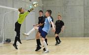 8 December 2016; Ben O'Leary of St. Francis College, Rochestown, Cork City, in action against Kailin Barlow of Summerhill College, Co. Sligo, during the Post Primary Schools National Futsal Finals match between St. Francis College, Rochestown, Cork City and Summerhill College, Co. Sligo at Waterford IT Sports Arena in Waterford. Photo by Matt Browne/Sportsfile