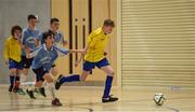 8 November 2016; Alan Bowden of St. Mary's D.S. Drogheda, Co. Louth in action against Jack Canning of Summerhill College, Co. Sligo during the Post Primary Schools National Futsal Finals match between St. Mary's D.S. Drogheda, Co. Louth and Summerhill College, Co. Sligo at Waterford IT Sports Arena in Waterford. Photo by Matt Browne/Sportsfile