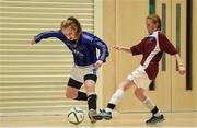 8 November 2016; Katie Cronin of Pobalscoil Inbhear Sceine, Kenmare, Co. Kerry in action against Shauna Brennan of Claregalway College, Co. Galway, during the Post Primary Schools National Futsal Finals match between Loreto Community School, Milford, Co. Donegal and Pobalscoil Inbhear Sceine, Kenmare, Co. Kerry at Waterford IT Sports Arena in Waterford. Photo by Matt Browne/Sportsfile