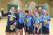 8 December 2016; Ellen Molloy captain of Presentation Secondary School Kilkenny lifts the cup as her team-mates celebrate after winning the Post Primary Schools National Futsal Finals at Waterford IT Sports Arena in Waterford. Photo by Matt Browne/Sportsfile