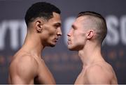 9 December 2016; Marcus Morrison, left, and Harry Matthews square off during the official weigh-in at the Victoria Warehouse in Manchester prior to the Anthony Joshua v Eric Molina fight card at the Manchester Arena in Manchester, England. Photo by Stephen McCarthy/Sportsfile