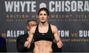 9 December 2016; Katie Taylor during the official weigh-in at the Victoria Warehouse in Manchester prior to her fight with Viviane Obenauf on the Anthony Joshua v Eric Molina fight night at the Manchester Arena in Manchester, England. Photo by Stephen McCarthy/Sportsfile