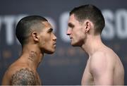 9 December 2016; Conor Benn, left, and Josh Thorne square off during the official weigh-in at the Victoria Warehouse in Manchester prior to the Anthony Joshua v Eric Molina fight card at the Manchester Arena in Manchester, England. Photo by Stephen McCarthy/Sportsfile
