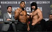 9 December 2016; Anthony Joshua, left, and Eric Molina square off during the official weigh-in at the Victoria Warehouse in Manchester prior to the Anthony Joshua v Eric Molina fight card at the Manchester Arena in Manchester, England. Photo by Stephen McCarthy/Sportsfile