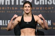 9 December 2016; Katie Taylor during the official weigh-in at the Victoria Warehouse in Manchester prior to her fight with Viviane Obenauf on the Anthony Joshua v Eric Molina fight night at the Manchester Arena in Manchester, England. Photo by Stephen McCarthy/Sportsfile