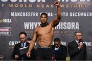 9 December 2016; Anthony Joshua during the official weigh-in at the Victoria Warehouse in Manchester prior to the Anthony Joshua v Eric Molina fight card at the Manchester Arena in Manchester, England. Photo by Stephen McCarthy/Sportsfile