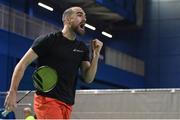 9 December 2016; Scott Evans of Ireland celebrates a point against against Ching-Hung Kuo of Chinese Taipei during their Quarter Final of the 2016 FZ Forza Irish Open Badminton Championships at the National Indoor Arena in Abbotstown, Dublin. Photo by Ramsey Cardy/Sportsfile