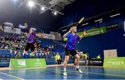 9 December 2016; Joshua Magee, left, and Sam Magee of Ireland in action against Alexandr Zinchenko and Konstantin Abramov of Russia during their Men's Doubles Quarter Final of the 2016 FZ Forza Irish Open Badminton Championships at the National Indoor Arena in Abbotstown, Dublin. Photo by Ramsey Cardy/Sportsfile