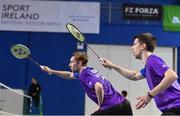 9 December 2016; Joshua Magee, right, and Sam Magee of Ireland in action against Alexandr Zinchenko and Konstantin Abramov of Russia during their Men's Doubles Quarter Final of the 2016 FZ Forza Irish Open Badminton Championships at the National Indoor Arena in Abbotstown, Dublin. Photo by Ramsey Cardy/Sportsfile