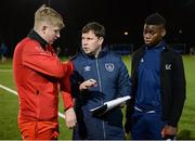9 December 2016; FAI Development Office Jamie Wilson talks to two team captain ahead of the start of a match during the late Light League Finals event at the Irishtown Stadium in Dublin. Photo by Seb Daly/Sportsfile