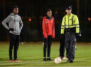9 December 2016; Garda Tommy Carr, right, from Mount Joy Garda Station gets ready to take a shot on goal during the late Light League Finals event at the Irishtown Stadium in Dublin. Photo by Seb Daly/Sportsfile