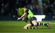 9 December 2016; Garry Ringrose of Leinster scores his side's first try during the European Rugby Champions Cup Pool 4 Round 3 match between Northampton Saints and Leinster at Franklin's Gardens in Northampton, England. Photo by Stephen McCarthy/Sportsfile