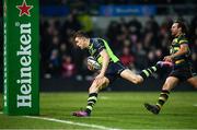 9 December 2016; Garry Ringrose of Leinster scores his side's first try during the European Rugby Champions Cup Pool 4 Round 3 match between Northampton Saints and Leinster at Franklin's Gardens in Northampton, England. Photo by Stephen McCarthy/Sportsfile