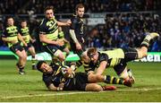 9 December 2016; George Pisi of Northampton Saints is tackled by Jamie Heaslip of Leinster during the European Rugby Champions Cup Pool 4 Round 3 match between Northampton Saints and Leinster at Franklin's Gardens in Northampton, England. Photo by Stephen McCarthy/Sportsfile