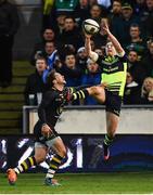9 December 2016; Rory O'Loughlin of Leinster catches a cross field kick before scoring his side's third try during the European Rugby Champions Cup Pool 4 Round 3 match between Northampton Saints and Leinster at Franklin's Gardens in Northampton, England. Photo by Stephen McCarthy/Sportsfile