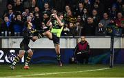 9 December 2016; Rory O'Loughlin of Leinster catches a cross field kick before scoring his side's third try during the European Rugby Champions Cup Pool 4 Round 3 match between Northampton Saints and Leinster at Franklin's Gardens in Northampton, England. Photo by Stephen McCarthy/Sportsfile