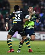 9 December 2016; George Pisi of Northampton Saints puts in a high tackle on Isa Nacewa of Leinster during the European Rugby Champions Cup Pool 4 Round 3 match between Northampton Saints and Leinster at Franklin's Gardens in Northampton, England. Photo by Stephen McCarthy/Sportsfile