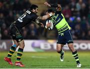 9 December 2016; George Pisi of Northampton Saints puts in a high tackle on Isa Nacewa of Leinster during the European Rugby Champions Cup Pool 4 Round 3 match between Northampton Saints and Leinster at Franklin's Gardens in Northampton, England. Photo by Stephen McCarthy/Sportsfile