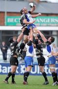 1 May 2011; Billy Holland, Cork Constitution RFC, takes the ball in the lineout against Richie Leyden, Old Belvedere RFC. Ulster Bank League Division 1 Final, Cork Constitution RFC v  Old Belvedere RFC, Donnybrook Stadium, Dublin. Picture credit: Matt Browne / SPORTSFILE